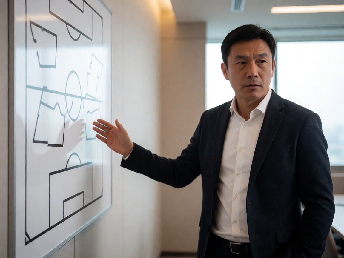足球战术分析板，教练在战术板上布置进攻套路